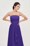 Strapless Long Bridesmaid Dresses Chiffon Strapless Sleeveless Formal Evening Dress Gowns