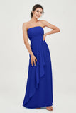 Strapless Long Bridesmaid Dresses Chiffon Strapless Sleeveless Formal Evening Dress Gowns