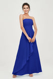 Strapless Long Bridesmaid Dresses Chiffon Strapless Sleeveless Formal Evening Dress Gowns