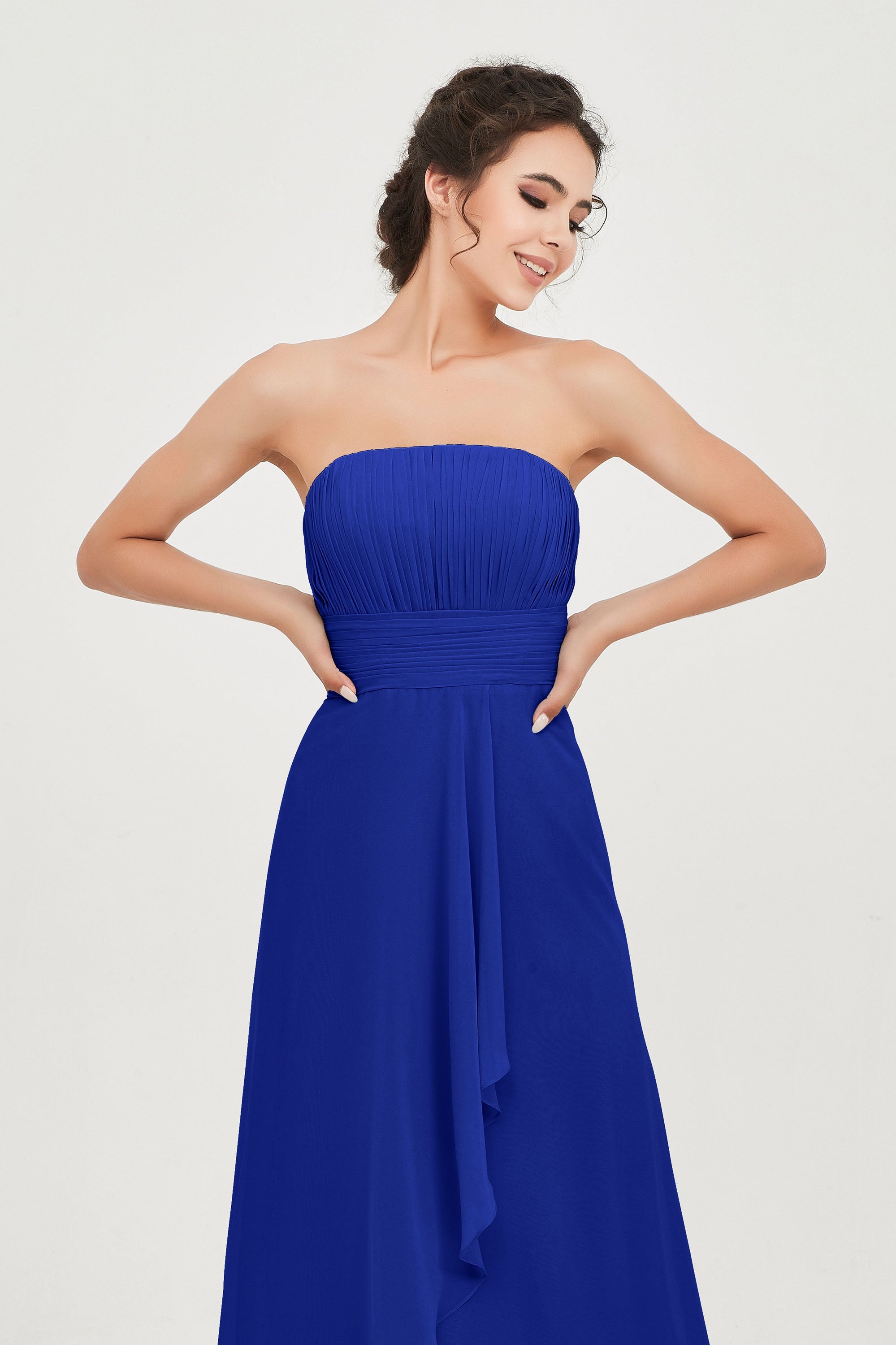 Strapless Long Bridesmaid Dresses Chiffon Strapless Sleeveless Formal Evening Dress Gowns
