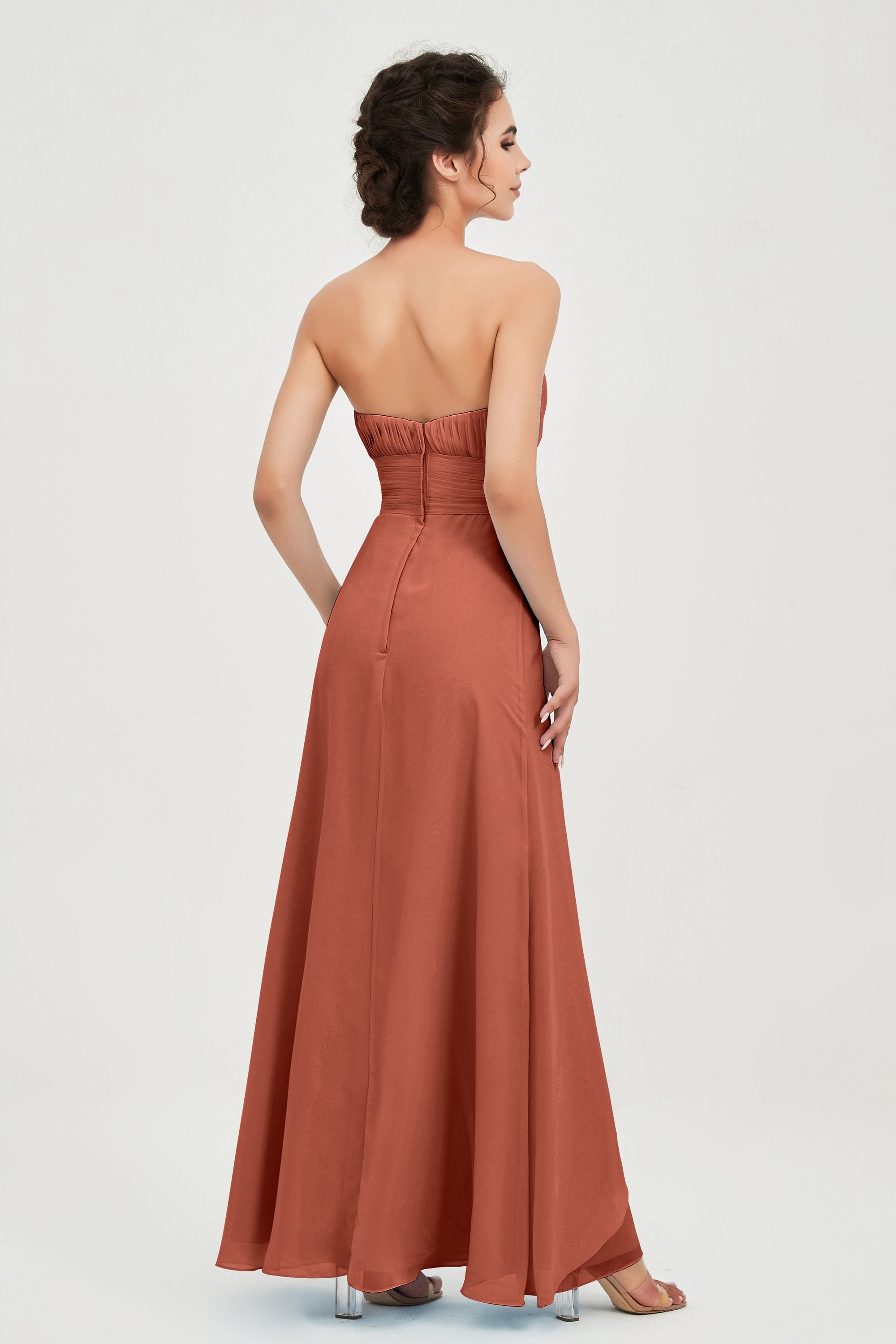 Strapless Long Bridesmaid Dresses Chiffon Strapless Sleeveless Formal Evening Dress Gowns