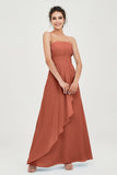 Strapless Long Bridesmaid Dresses Chiffon Strapless Sleeveless Formal Evening Dress Gowns