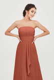 Strapless Long Bridesmaid Dresses Chiffon Strapless Sleeveless Formal Evening Dress Gowns