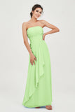 Strapless Long Bridesmaid Dresses Chiffon Strapless Sleeveless Formal Evening Dress Gowns