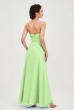 Strapless Long Bridesmaid Dresses Chiffon Strapless Sleeveless Formal Evening Dress Gowns