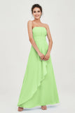 Strapless Long Bridesmaid Dresses Chiffon Strapless Sleeveless Formal Evening Dress Gowns