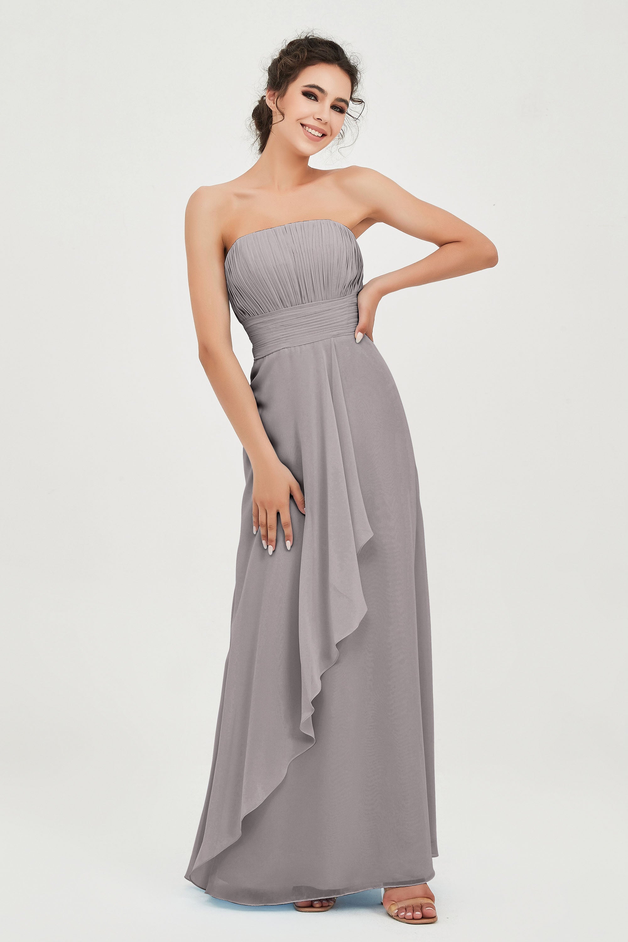Strapless Long Bridesmaid Dresses Chiffon Strapless Sleeveless Formal Evening Dress Gowns