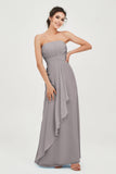 Strapless Long Bridesmaid Dresses Chiffon Strapless Sleeveless Formal Evening Dress Gowns