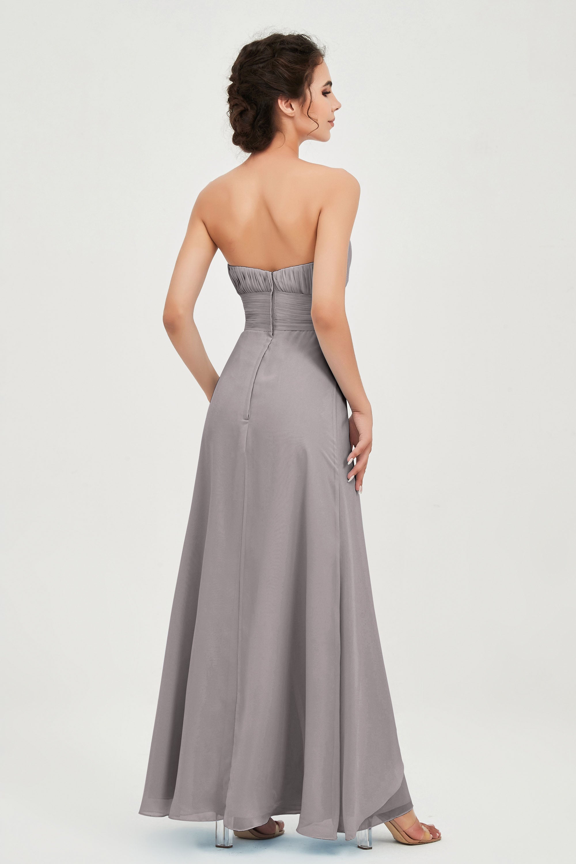 Strapless Long Bridesmaid Dresses Chiffon Strapless Sleeveless Formal Evening Dress Gowns