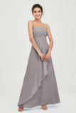 Strapless Long Bridesmaid Dresses Chiffon Strapless Sleeveless Formal Evening Dress Gowns