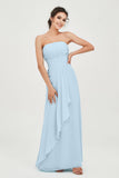 Strapless Long Bridesmaid Dresses Chiffon Strapless Sleeveless Formal Evening Dress Gowns