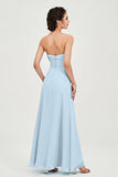 Strapless Long Bridesmaid Dresses Chiffon Strapless Sleeveless Formal Evening Dress Gowns