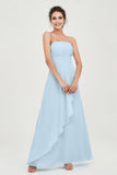Strapless Long Bridesmaid Dresses Chiffon Strapless Sleeveless Formal Evening Dress Gowns