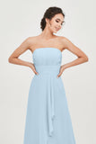 Strapless Long Bridesmaid Dresses Chiffon Strapless Sleeveless Formal Evening Dress Gowns