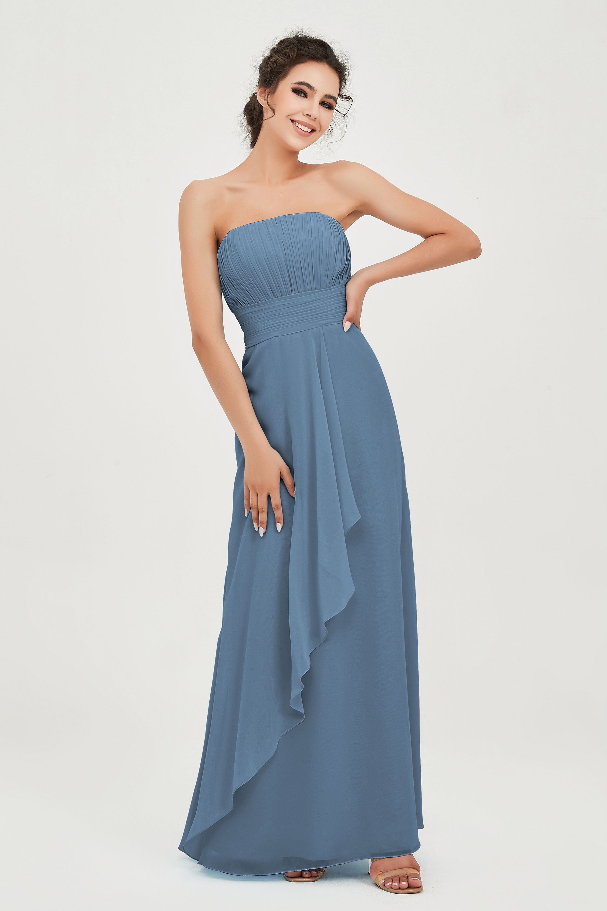 Strapless Long Bridesmaid Dresses Chiffon Strapless Sleeveless Formal Evening Dress Gowns