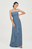 Strapless Long Bridesmaid Dresses Chiffon Strapless Sleeveless Formal Evening Dress Gowns