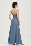 Strapless Long Bridesmaid Dresses Chiffon Strapless Sleeveless Formal Evening Dress Gowns