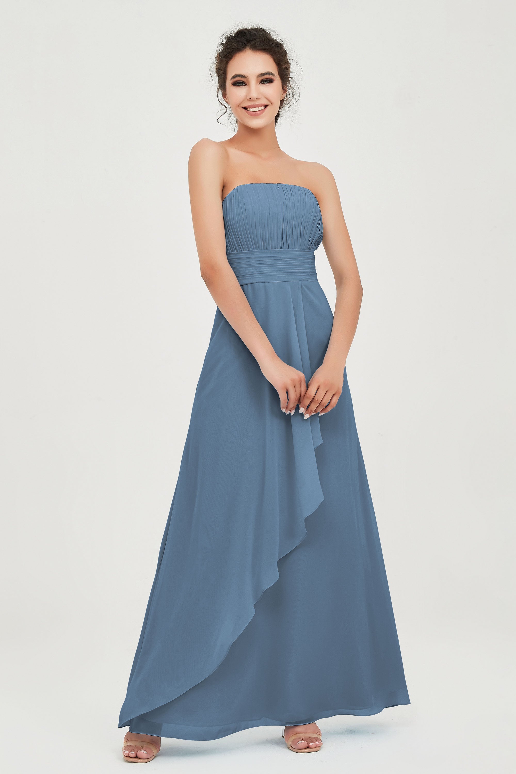 Strapless Long Bridesmaid Dresses Chiffon Strapless Sleeveless Formal Evening Dress Gowns