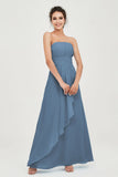 Strapless Long Bridesmaid Dresses Chiffon Strapless Sleeveless Formal Evening Dress Gowns