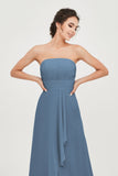 Strapless Long Bridesmaid Dresses Chiffon Strapless Sleeveless Formal Evening Dress Gowns