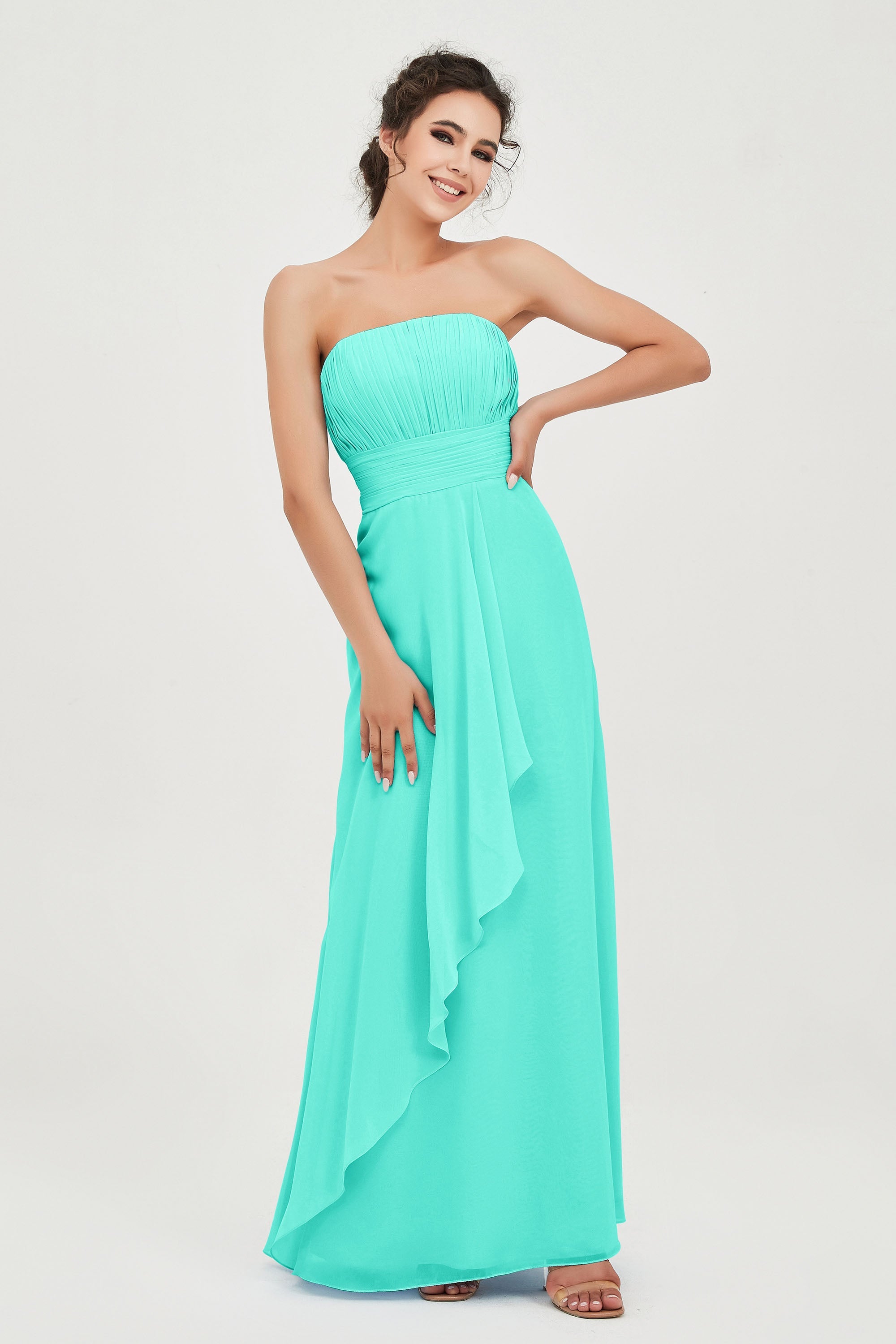 Strapless Long Bridesmaid Dresses Chiffon Strapless Sleeveless Formal Evening Dress Gowns