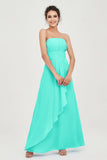 Strapless Long Bridesmaid Dresses Chiffon Strapless Sleeveless Formal Evening Dress Gowns