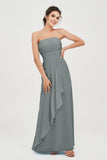 Strapless Long Bridesmaid Dresses Chiffon Strapless Sleeveless Formal Evening Dress Gowns