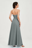 Strapless Long Bridesmaid Dresses Chiffon Strapless Sleeveless Formal Evening Dress Gowns