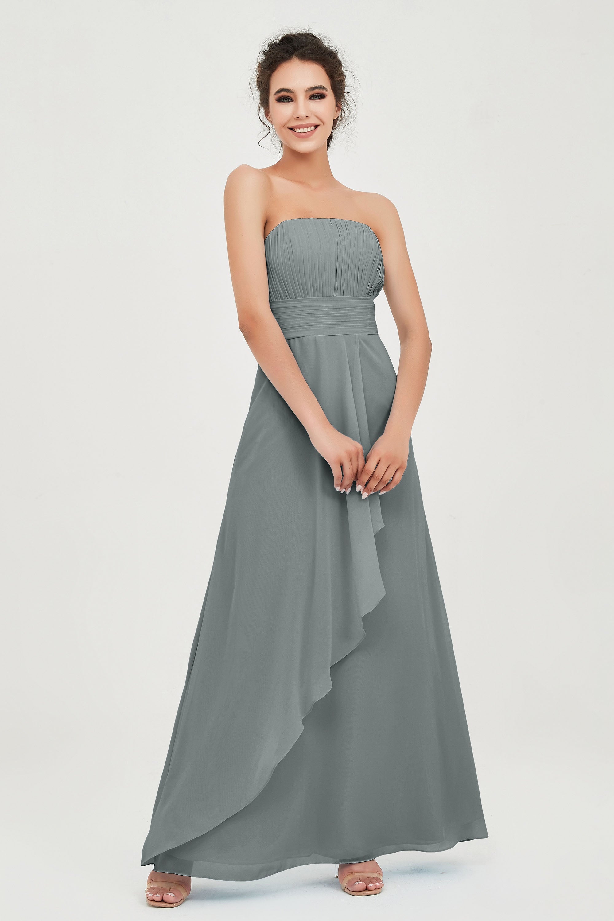 Strapless Long Bridesmaid Dresses Chiffon Strapless Sleeveless Formal Evening Dress Gowns