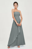 Strapless Long Bridesmaid Dresses Chiffon Strapless Sleeveless Formal Evening Dress Gowns
