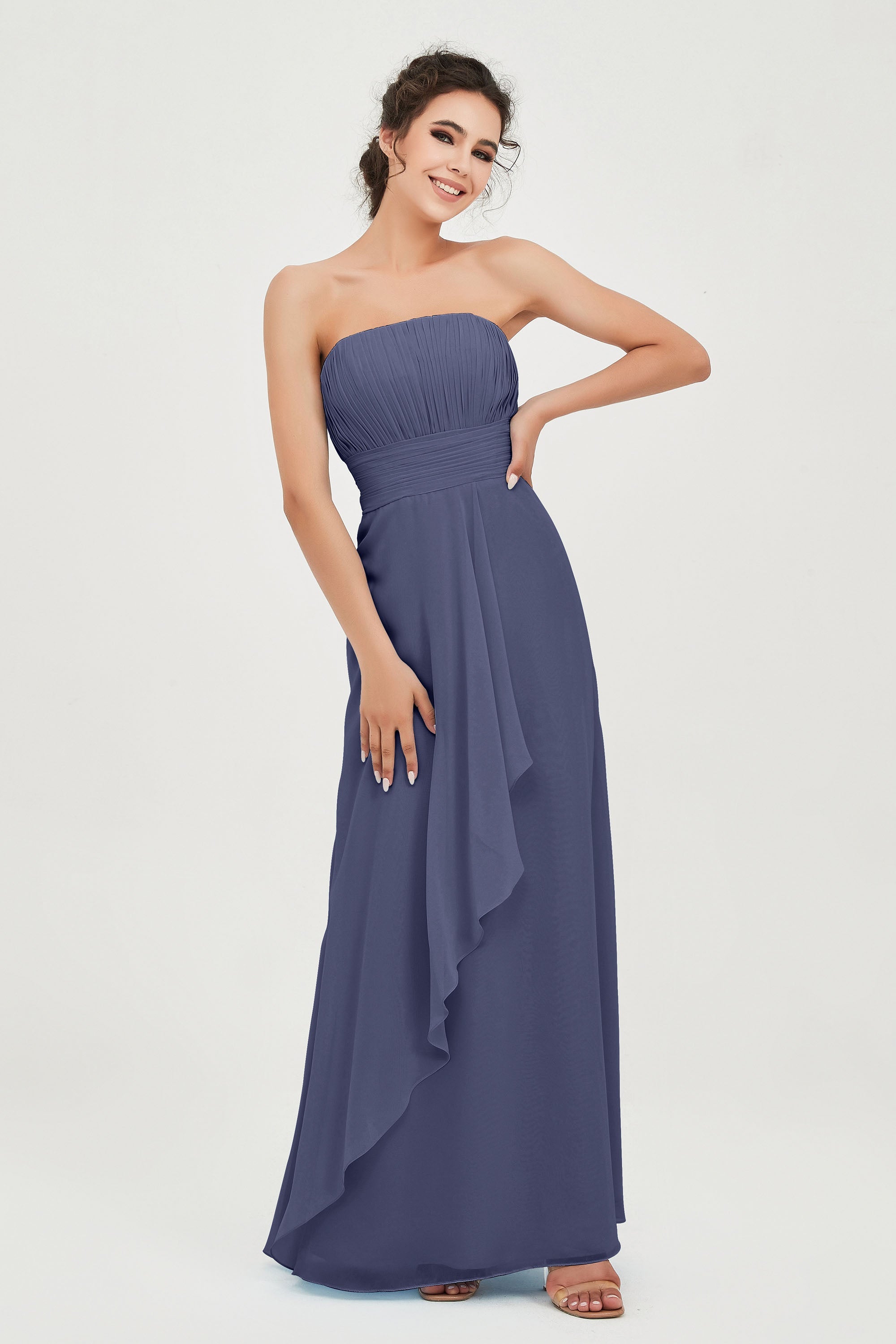 Strapless Long Bridesmaid Dresses Chiffon Strapless Sleeveless Formal Evening Dress Gowns