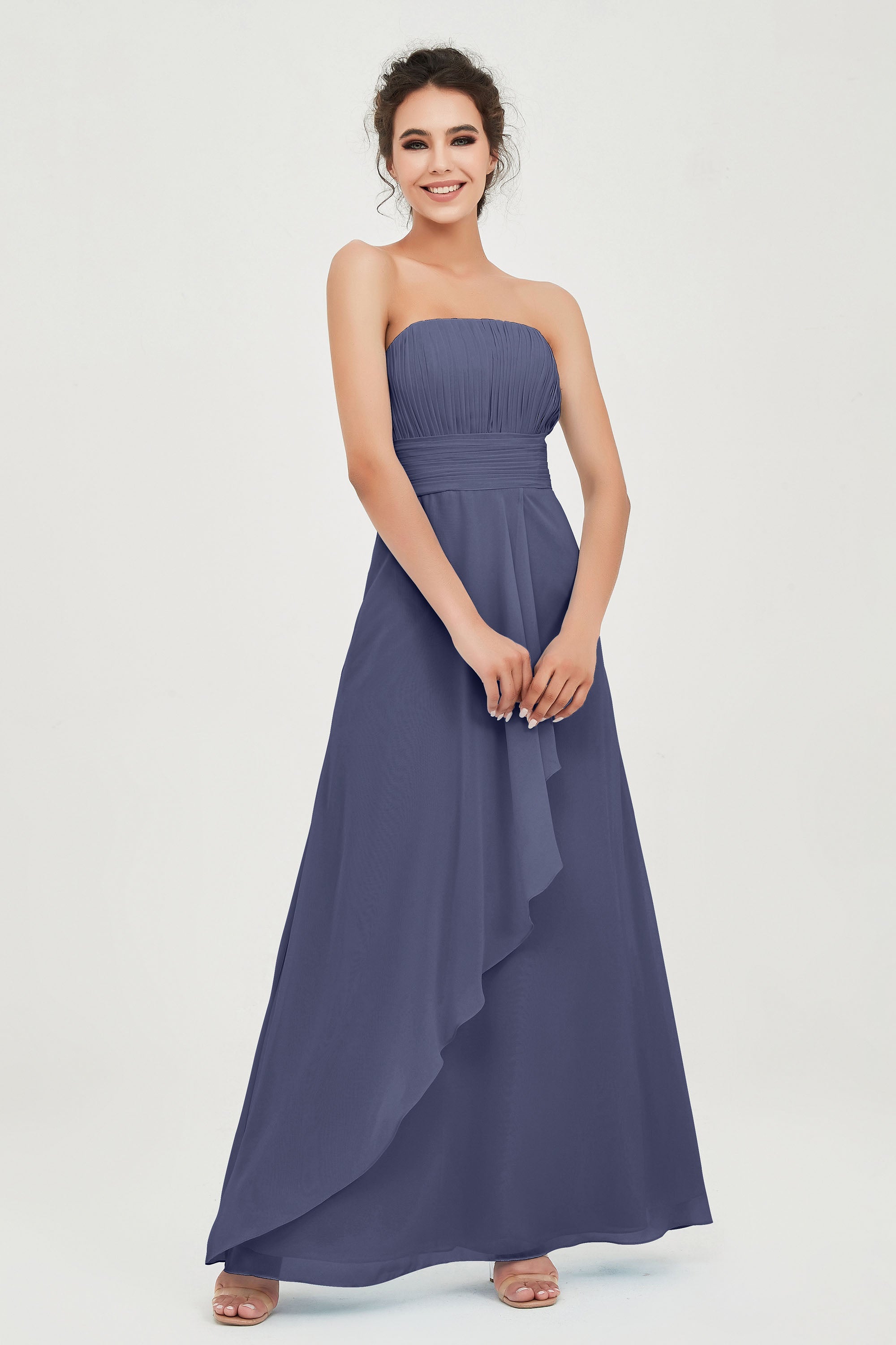Strapless Long Bridesmaid Dresses Chiffon Strapless Sleeveless Formal Evening Dress Gowns