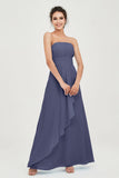 Strapless Long Bridesmaid Dresses Chiffon Strapless Sleeveless Formal Evening Dress Gowns