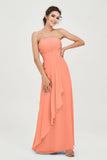 Strapless Long Bridesmaid Dresses Chiffon Strapless Sleeveless Formal Evening Dress Gowns