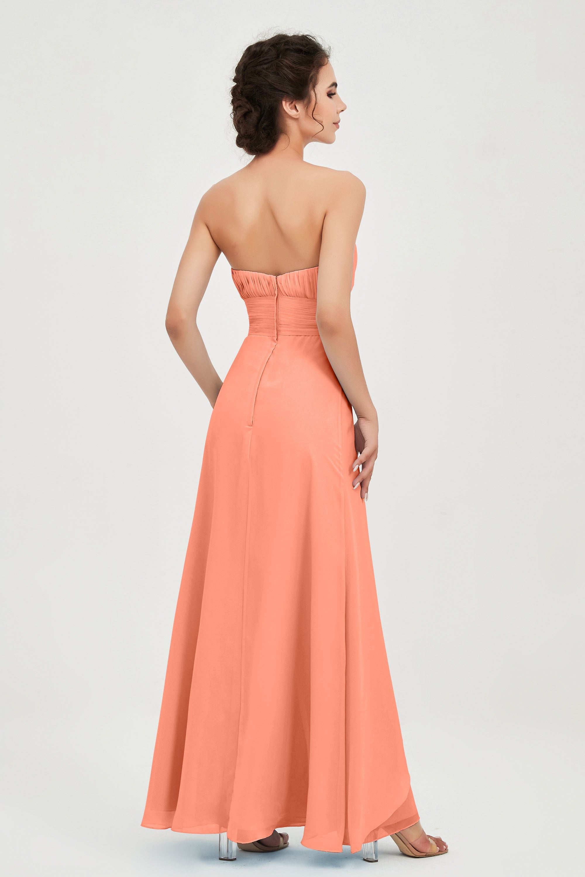 Strapless Long Bridesmaid Dresses Chiffon Strapless Sleeveless Formal Evening Dress Gowns