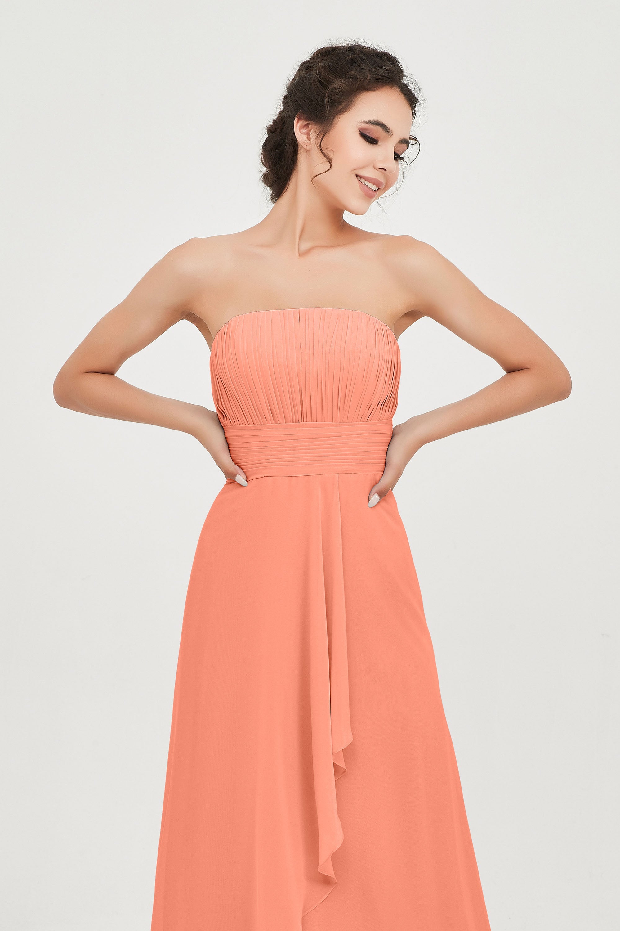 Strapless Long Bridesmaid Dresses Chiffon Strapless Sleeveless Formal Evening Dress Gowns