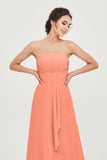 Strapless Long Bridesmaid Dresses Chiffon Strapless Sleeveless Formal Evening Dress Gowns