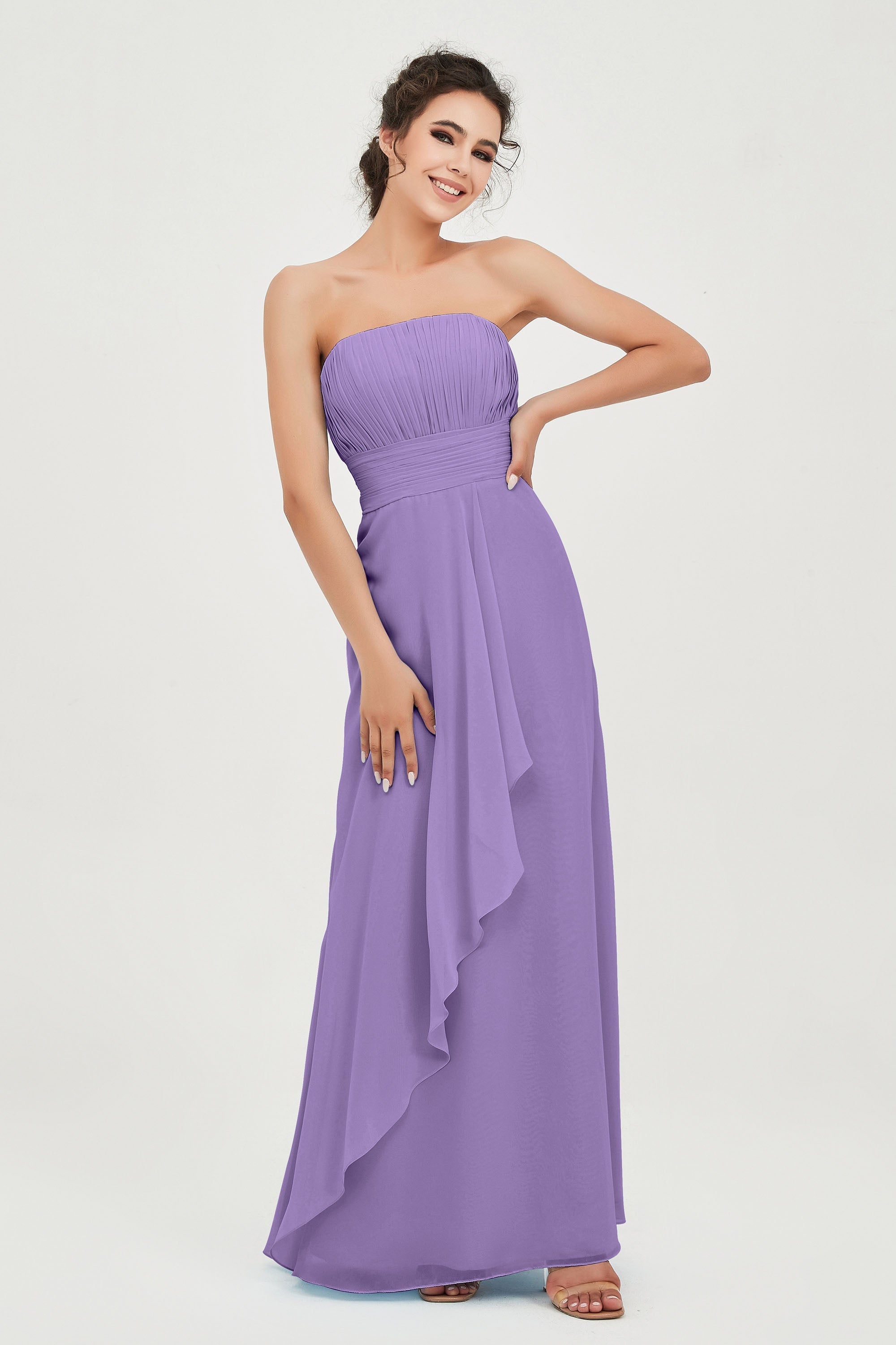 Strapless Long Bridesmaid Dresses Chiffon Strapless Sleeveless Formal Evening Dress Gowns