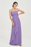 Strapless Long Bridesmaid Dresses Chiffon Strapless Sleeveless Formal Evening Dress Gowns