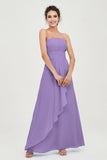 Strapless Long Bridesmaid Dresses Chiffon Strapless Sleeveless Formal Evening Dress Gowns