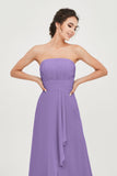 Strapless Long Bridesmaid Dresses Chiffon Strapless Sleeveless Formal Evening Dress Gowns