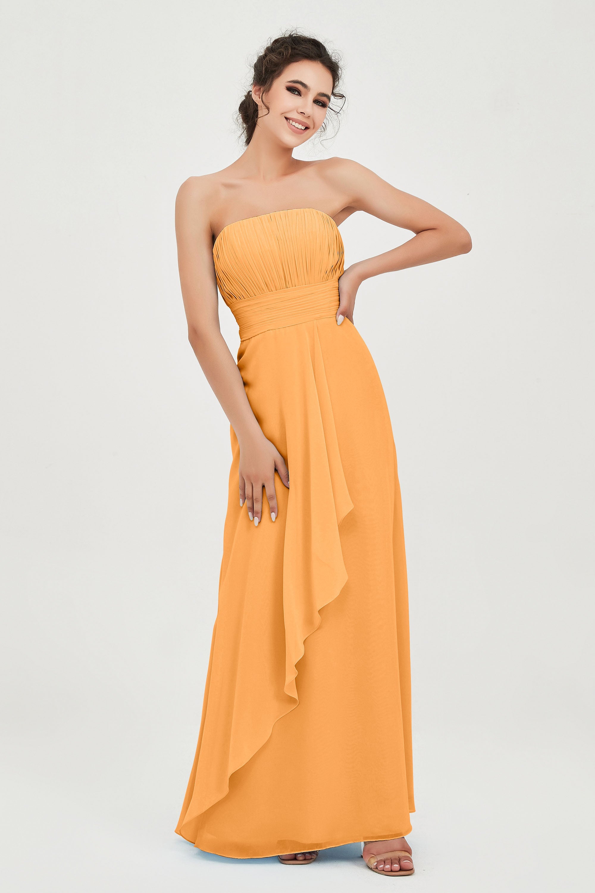 Strapless Long Bridesmaid Dresses Chiffon Strapless Sleeveless Formal Evening Dress Gowns