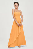 Strapless Long Bridesmaid Dresses Chiffon Strapless Sleeveless Formal Evening Dress Gowns