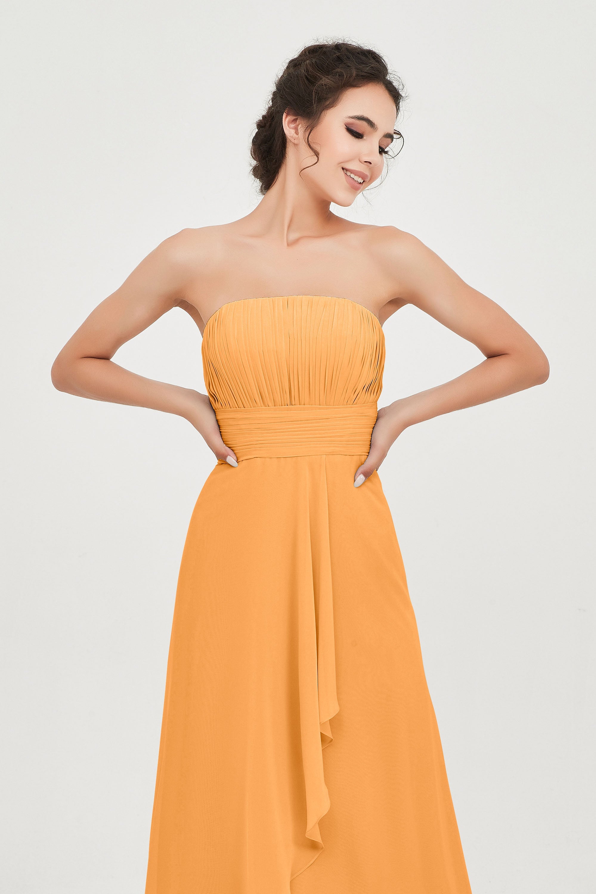 Strapless Long Bridesmaid Dresses Chiffon Strapless Sleeveless Formal Evening Dress Gowns
