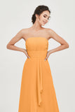 Strapless Long Bridesmaid Dresses Chiffon Strapless Sleeveless Formal Evening Dress Gowns