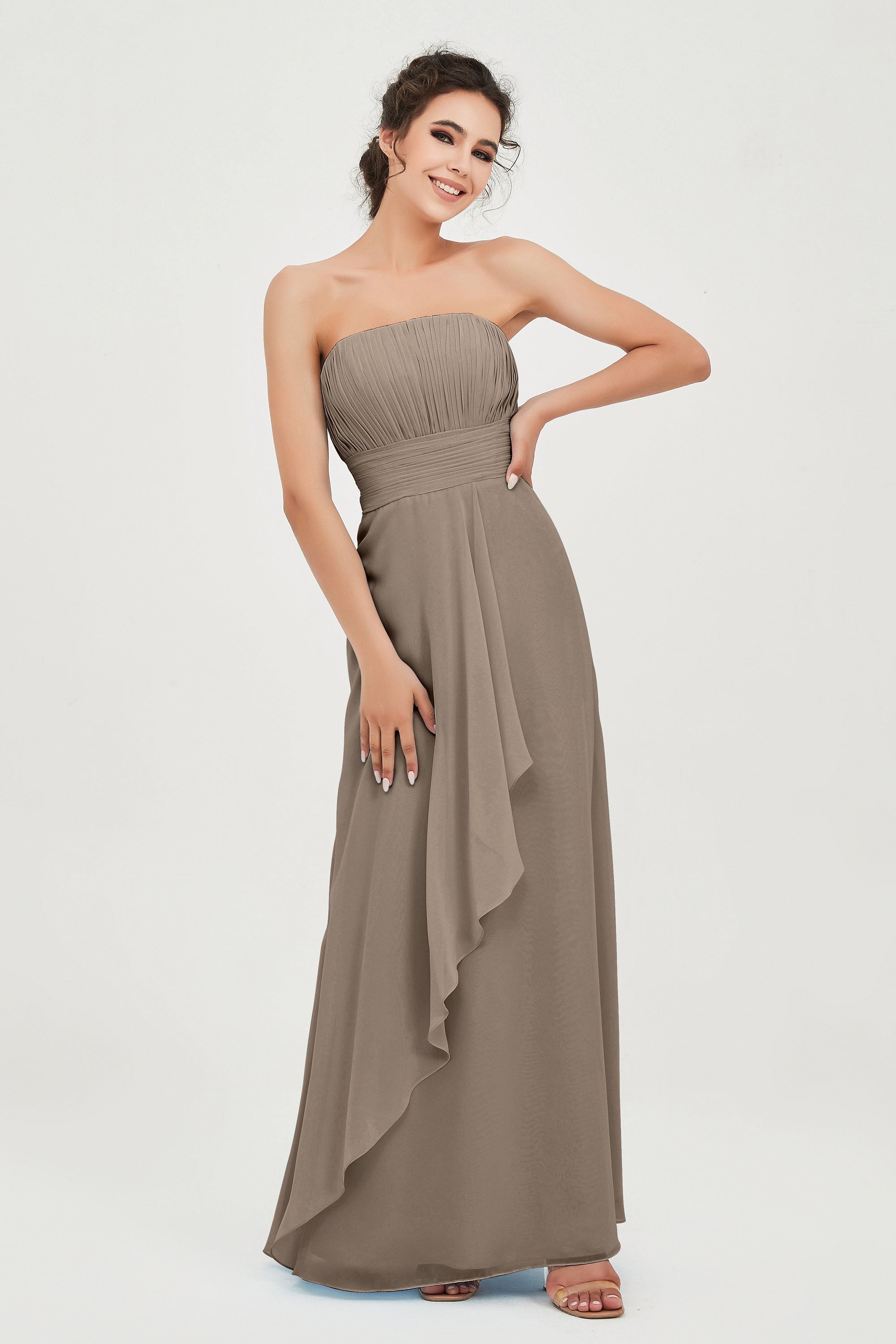 Strapless Long Bridesmaid Dresses Chiffon Strapless Sleeveless Formal Evening Dress Gowns