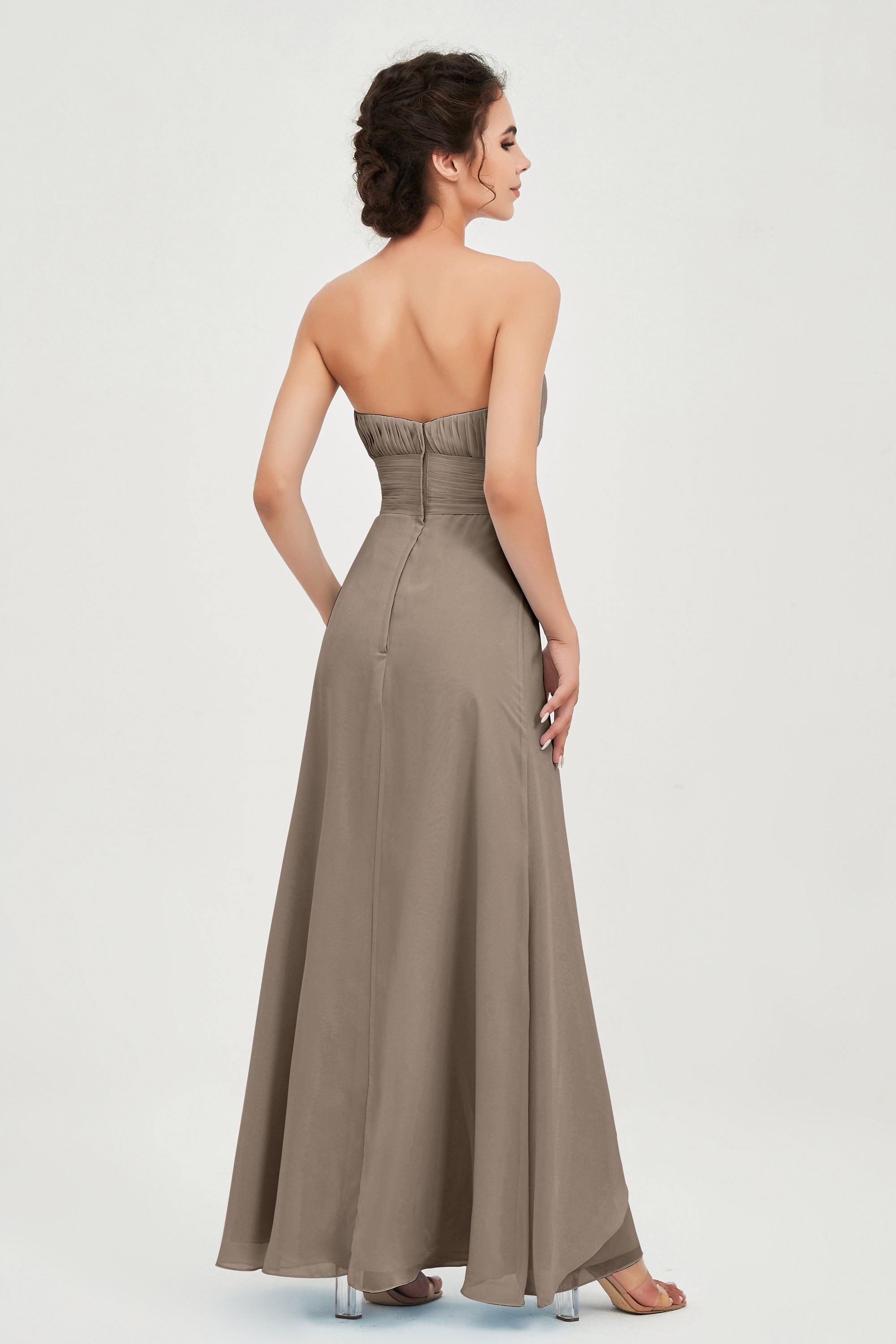Strapless Long Bridesmaid Dresses Chiffon Strapless Sleeveless Formal Evening Dress Gowns