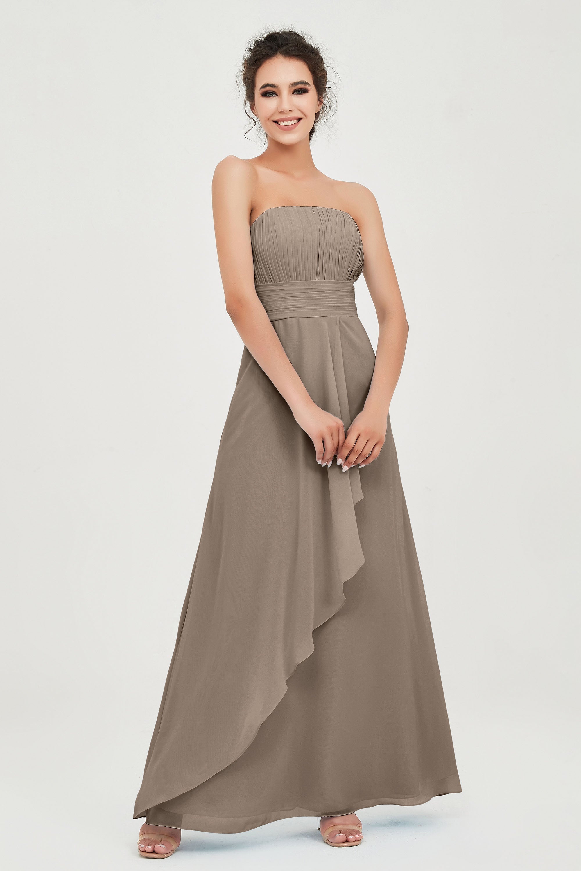 Strapless Long Bridesmaid Dresses Chiffon Strapless Sleeveless Formal Evening Dress Gowns