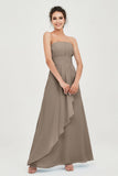Strapless Long Bridesmaid Dresses Chiffon Strapless Sleeveless Formal Evening Dress Gowns