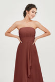Strapless Long Bridesmaid Dresses Chiffon Strapless Sleeveless Formal Evening Dress Gowns